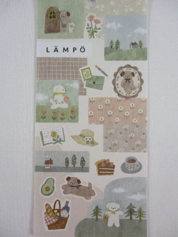 Cute Kawaii MW Lampo Scenic Animal Series - D - Dog Writing Letter Cake Tea Picnic Bread Food Nature Tender Classic Sticker Sheet - for Journal Planner Schedule Scrapbook Craft