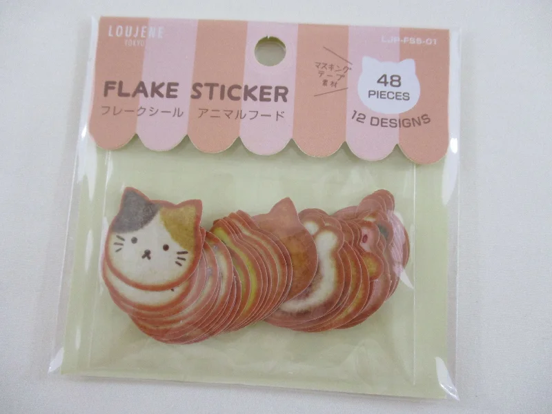 Cute Kawaii Loujene Flake Stickers Sack - Cat Bear Animal Bread Bakery - for Journal Agenda Planner Scrapbooking Craft