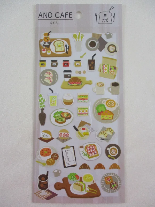 Cute Kawaii MW & Cafe Seal Series - E - Cafe Coffee Fruit Sandwich Croissant Soup Shop Sticker Sheet - for Journal Planner Craft