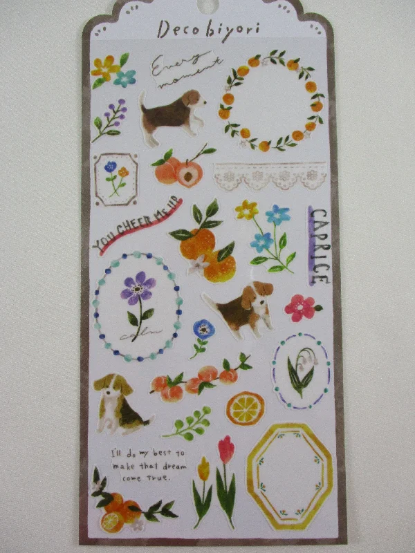 Cute Kawaii MW Decobiyori Series - A -  Dog Peach Flower Orange Autumn Fall Foliage Color Sticker Sheet - for Journal Planner Schedule Scrapbook Craft