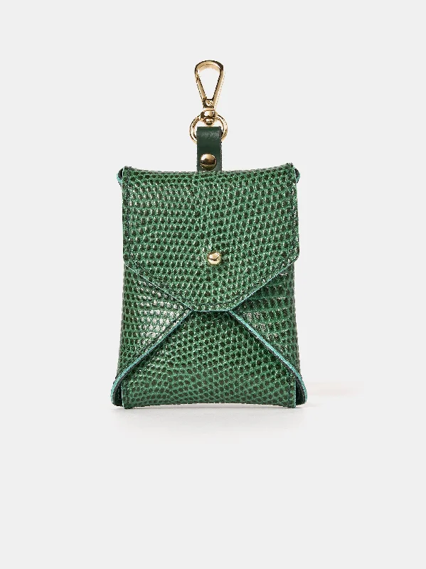 The Clip-on Pouch - Green Lizard Printed Calf Grain