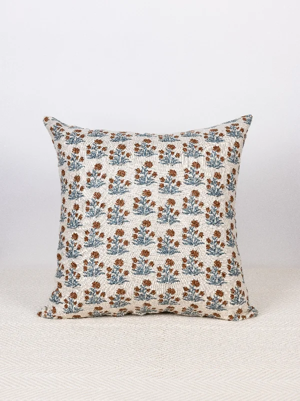 Floral Block Print Linen Pillow