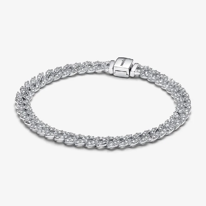 PANDORA : Timeless Pavé Cuban Chain Bracelet - Sterling Silver