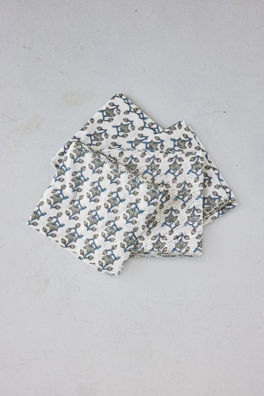 'Perce-Neige Aqua' Block Printed Napkins Set of 4