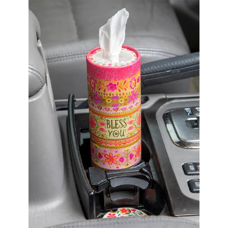 Natural Life : Car Tissues, Set of 3 - Bless You Pink Border