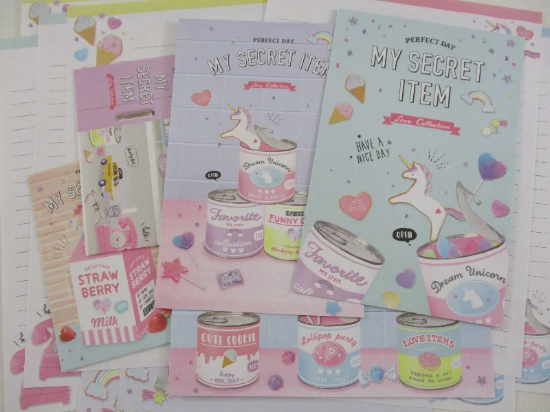 Cute Kawaii Crux Unicorn My Secret Item Letter Sets Stationery - writing paper envelope