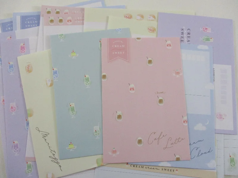 Cute Kawaii Kamio Dream Cloud Latte Soda Sweet Letter Sets Stationery - writing paper envelope