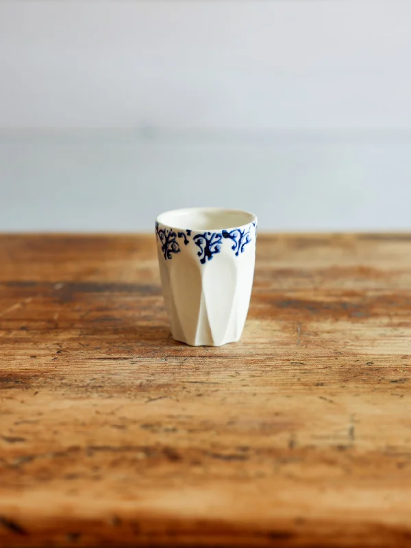 Handmade Espresso Cup with blue floral rim