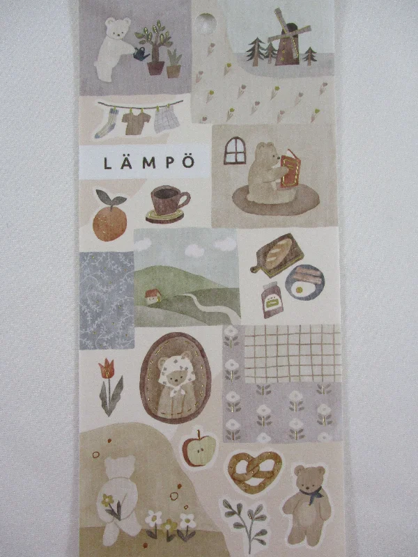 Cute Kawaii MW Lampo Scenic Animal Series - B - Bear Coffee Tea Egg Bread Jam Breakfast Bacon Read Windmill Book Pretzel Apple Plant Gardening Food Tender Classic Sticker Sheet - for Journal Planner Schedule Scrapbook Craft