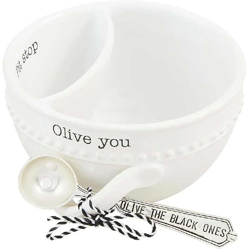 Mud Pie : Spoon Circa Olive Tidbit with Utensil - White