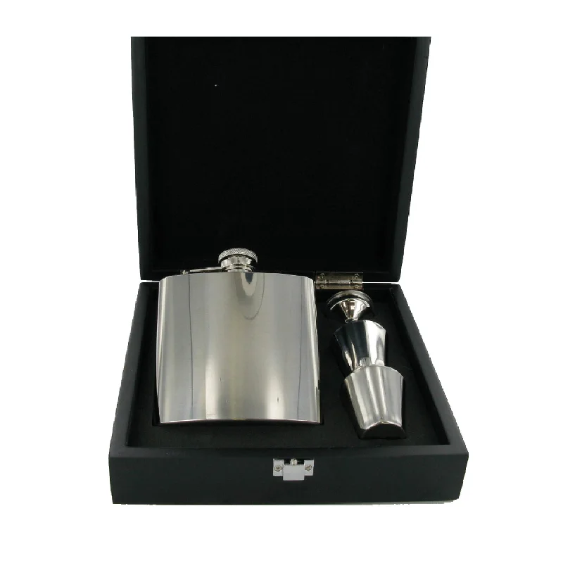 6Oz Stainless Steel Captive Top Flask Set In Presentation Box