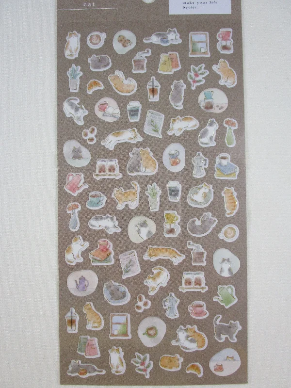 Cute Kawaii MW Quiet Life Series - B - Cat Feline Home Serene Tea Coffee Time Sticker Sheet - for Journal Planner Craft